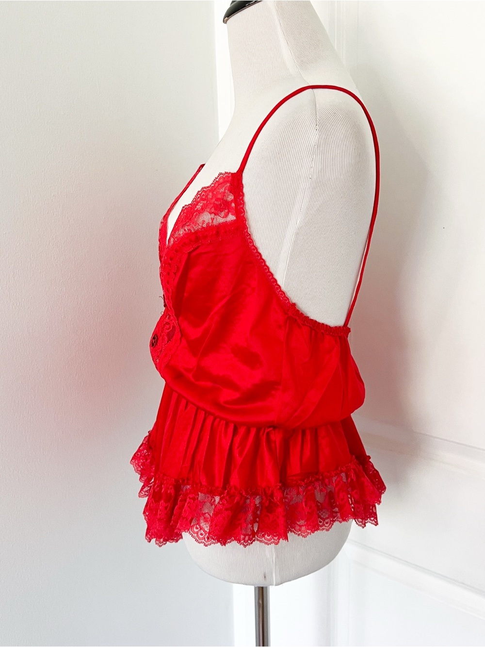 Vintage Red Lace-Trim Lingerie Romper Teddy - Medium - Picture 2 of 5